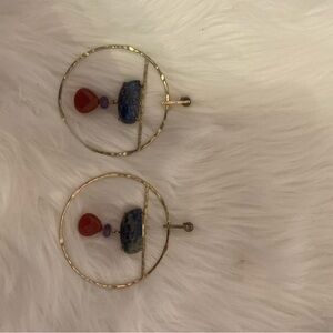 David Aubrey Blue & Rust Color Stone Round Earrings